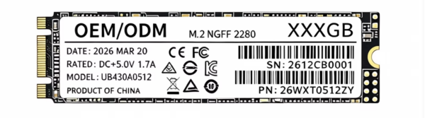 M.2 NGFF 2280 SATA solid state drive 512 GB OEM ODM label